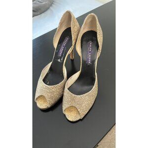 RALPH LAUREN PURPLE COLLECTION LIZARD D'ORSAY PEEP TOE HEELS 37